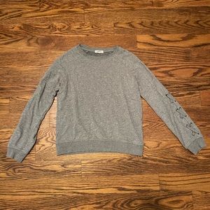 Garage Gray Crewneck with Lace Up Sleeves